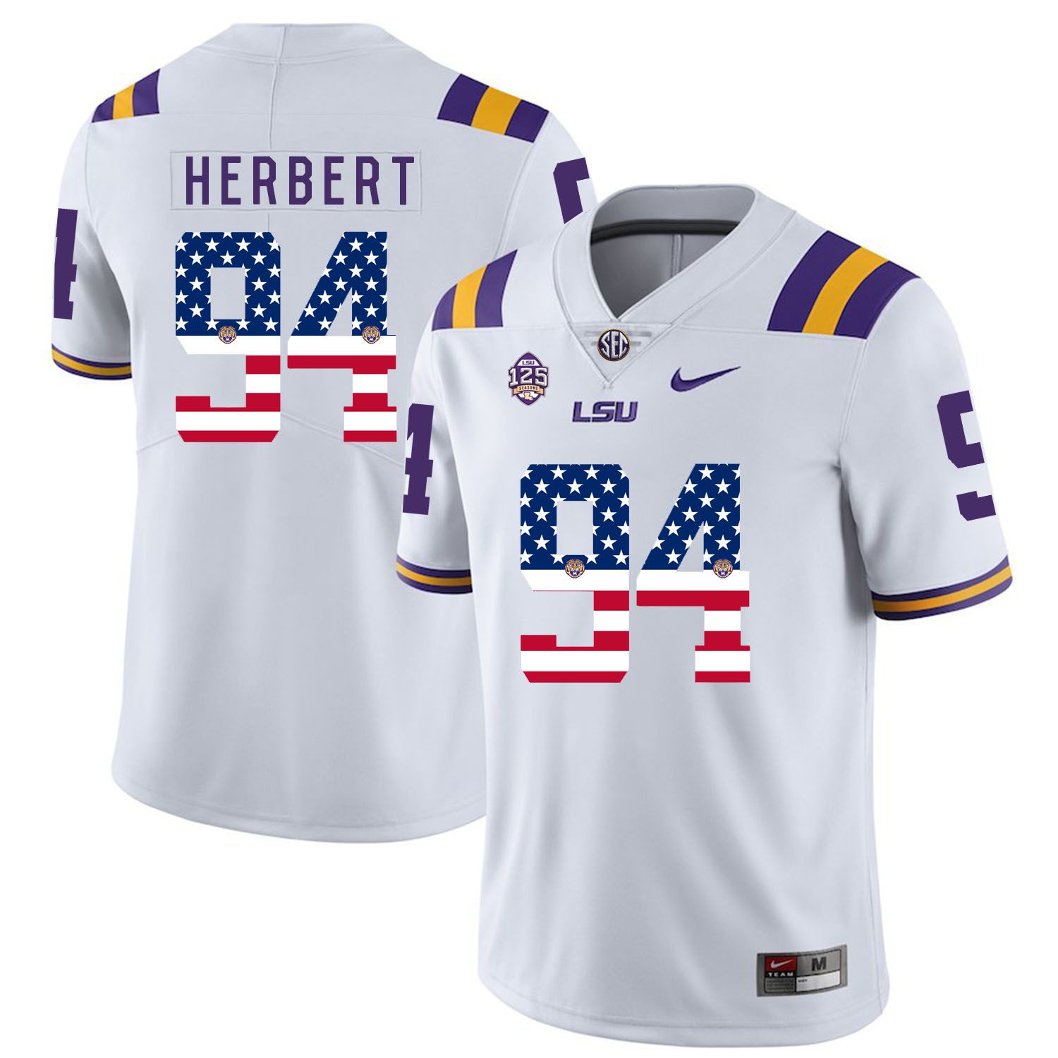 Men LSU Tigers #94 Herbert White Flag Customized NCAA Jerseys